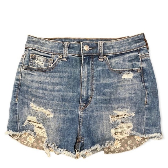 American Eagle 2 Highest Rise Shortie Denim Shorts Exposed Floral Pockets - Picture 1 of 10